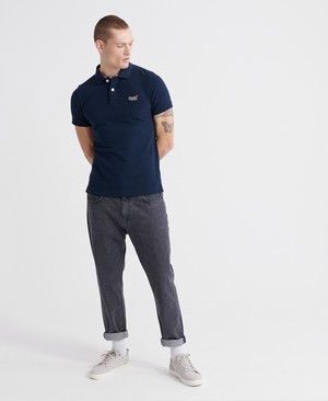 Superdry Organic Cotton Classic Pique Férfi Póló Sötétkék | TWKCU4913